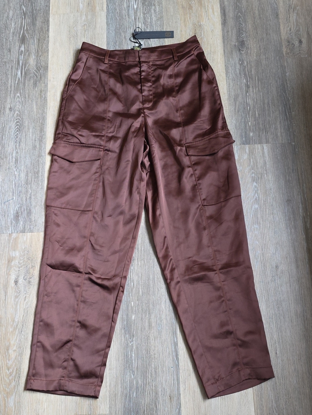 House of Harlow 1960 Satin Cargo Pants in Deep Brown